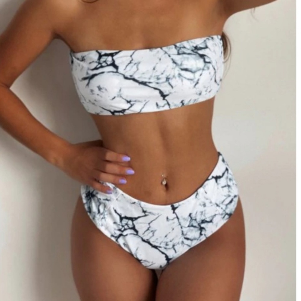 SHEIN Marble Bandeau High Waist Bikini - Medium